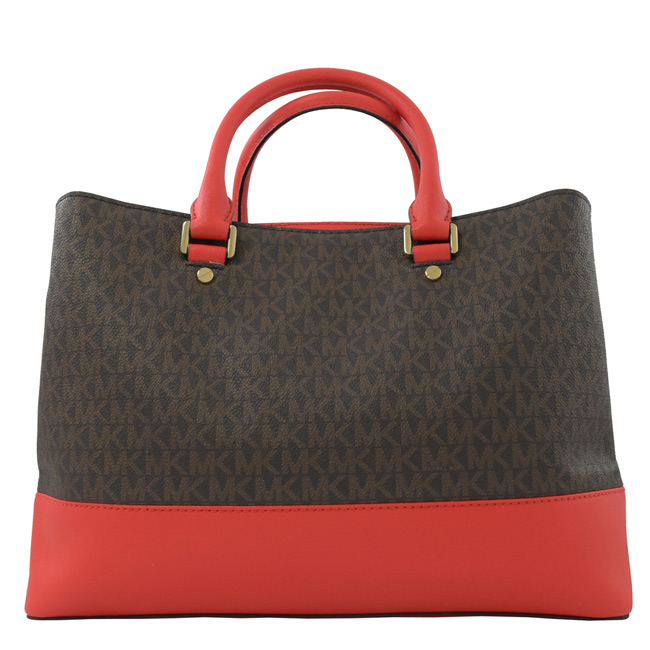 MICHAEL KORS SAVANNAH 拼接款雙層兩用包(深咖橘/大)