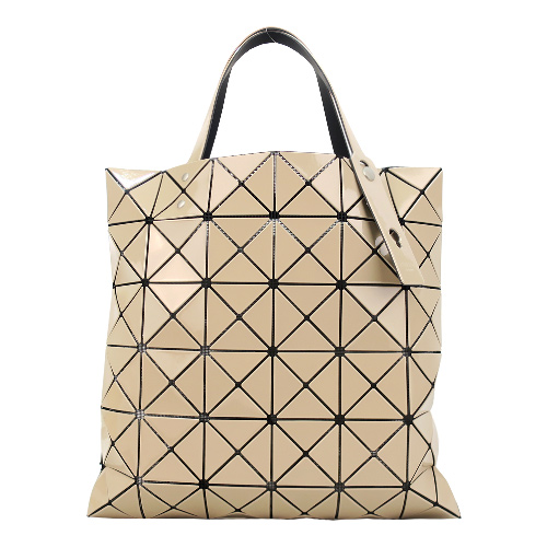 ISSEY MIYAKE 三宅一生BAOBAO 雙色亮面方格6x6手提包(駝X奶茶)