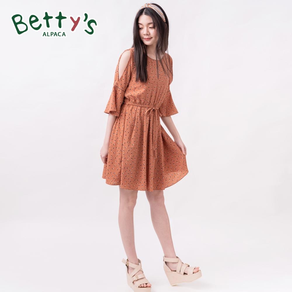 betty’s貝蒂思　圓點印花挖肩收腰鐘型袖洋裝(橘色)
