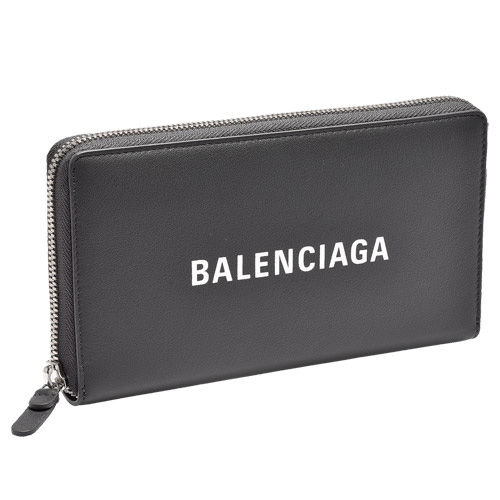 BALENCIAGA 經典EVERYDAY系列品牌字母LOGO壓紋小牛皮拉鍊長夾(化石灰)