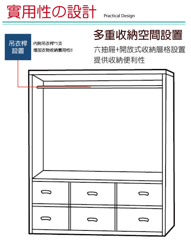 文創集 愛莉5.8尺實木推門衣櫃(吊衣桿＋抽屜)-174.5x64.5x202.4cm免組
