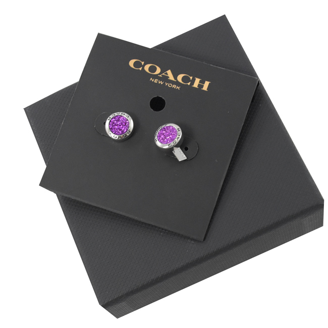 COACH 圓型LOGO紫色造型裝飾耳環(銀)