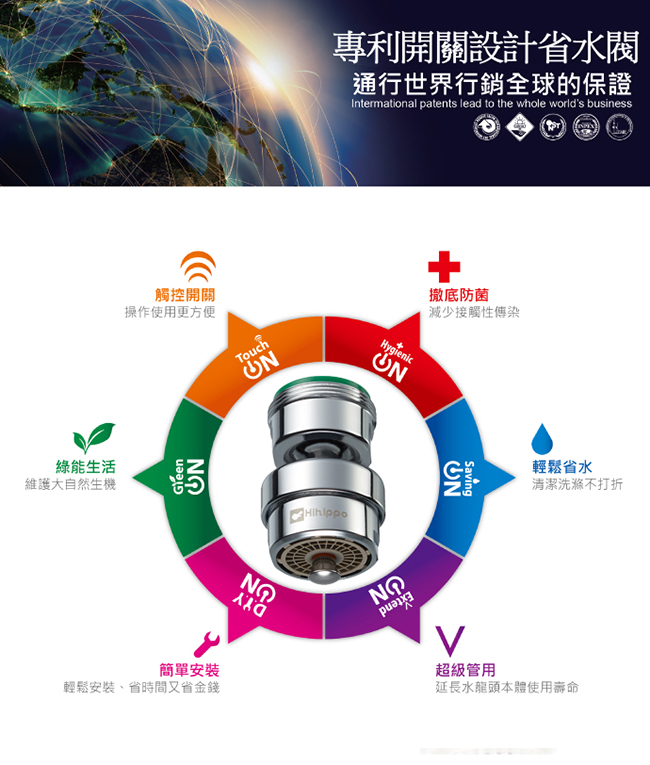 金德恩 台灣製造 氣泡型觸控式萬向節水器/省水閥 HP610(附軟性板手)