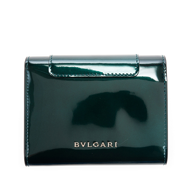 BVLGARI 寶格麗Serpenti系列金屬小牛皮琺瑯蛇頭短夾 (祖母綠森林色)