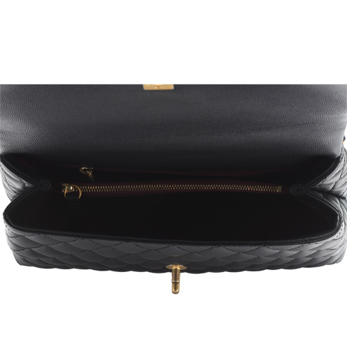 CHANEL COCO HANDLE菱格縫線粒紋牛皮仿舊金鍊手提/斜背包(中-黑X酒紅)