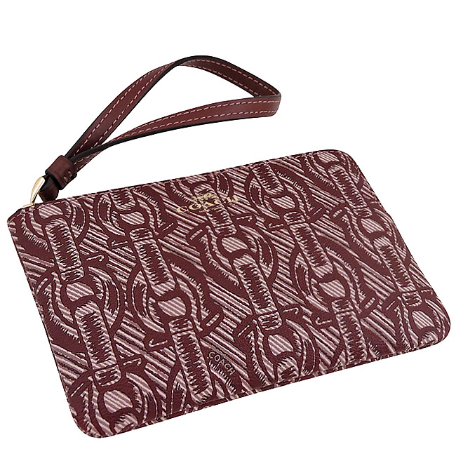 COACH 紅色釦環圖樣PVC手拿包手拿包