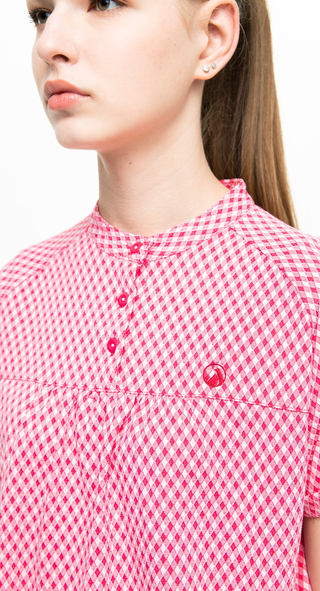 【hilltop山頂鳥】女款吸濕快乾抗UV彈性緹花短袖襯衫S06F61玫紅白