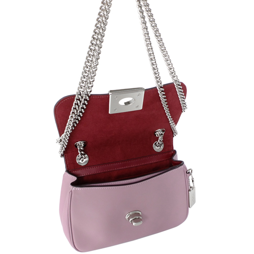 COACH乾燥紫全皮方牌旋釦鍊帶肩背/斜背迷你包