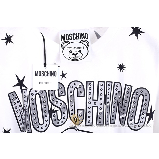 MOSCHINO 太空熊星星圖案白色棉質長版短袖T恤