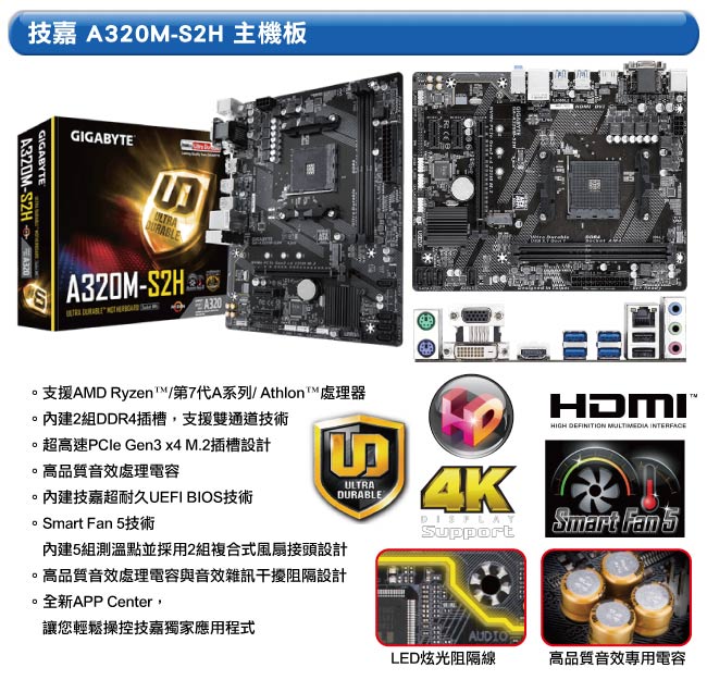 AMD Ryzen7 1700+技嘉A320M-S2H 超值組