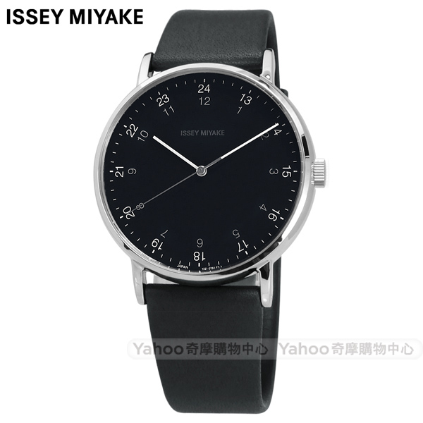 ISSEY MIYAKE 三宅一生 F系列 數字時標日本製造真皮手錶-黑x深灰/39mm