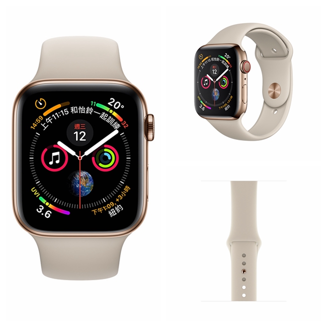 Apple Watch Series 4 LTE 44mm金色不鏽鋼錶殼搭配石色運動型錶帶