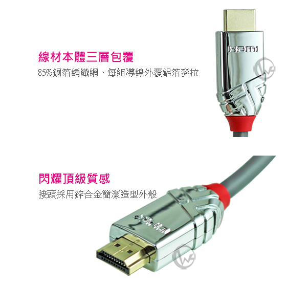 LINDY林帝 CROMO鉻系列 HDMI2.0 (Type-A) 公to公 傳輸線 3M