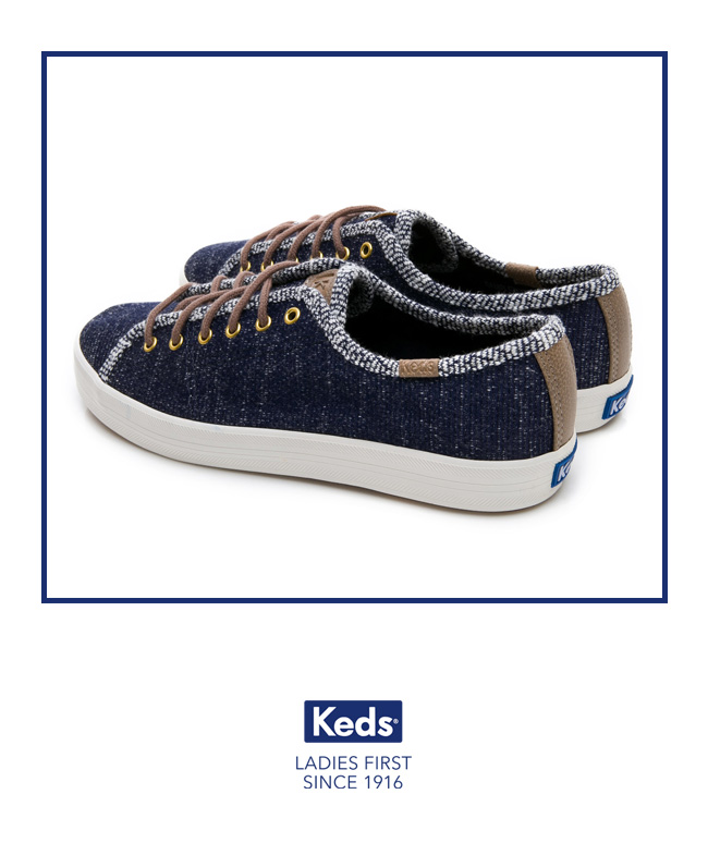 Keds KICKSTART 毛圈線紗綁帶休閒鞋-藍色