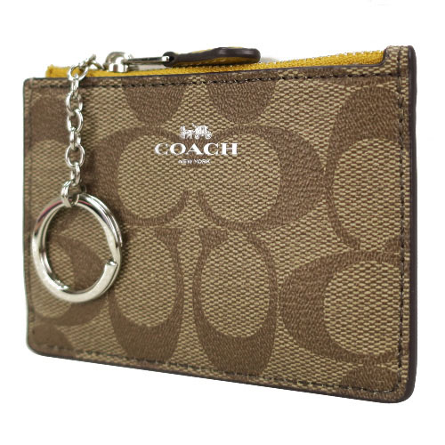 COACH LOGO緹花PVC鑰匙零錢夾(卡其亞麻黃)