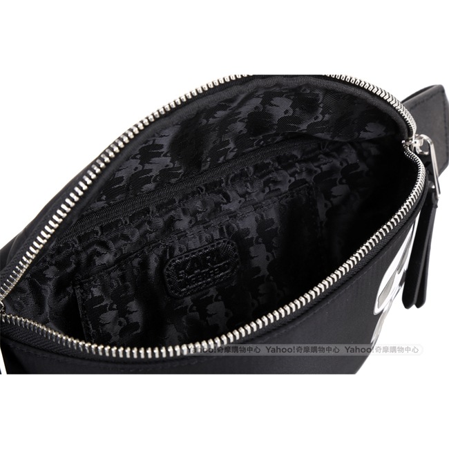 KARL LAGERFELD K/IKONIK 老佛爺圖案尼龍胸肩包/腰包(黑色)