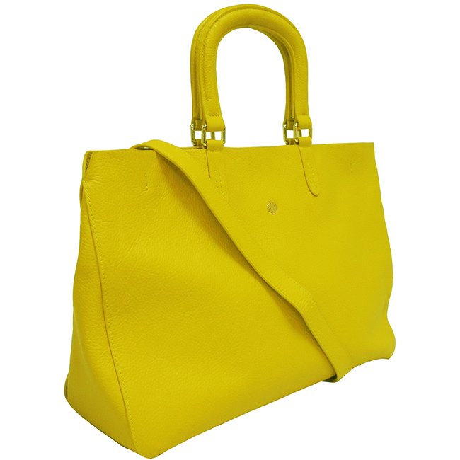 OBBI LAI 黃色荔枝紋牛皮拖特包手提肩背(展示品)