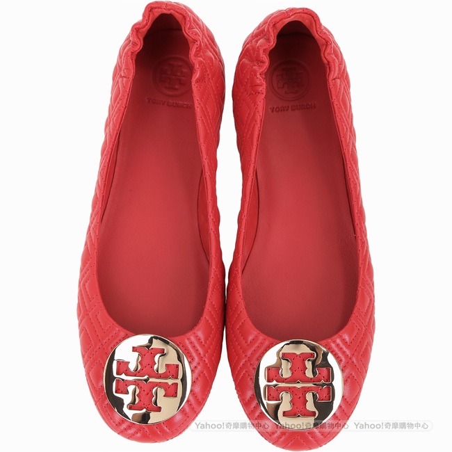 TORY BURCH Minnie Travel 金盾牌絎縫菱格折疊鞋(石榴紅)