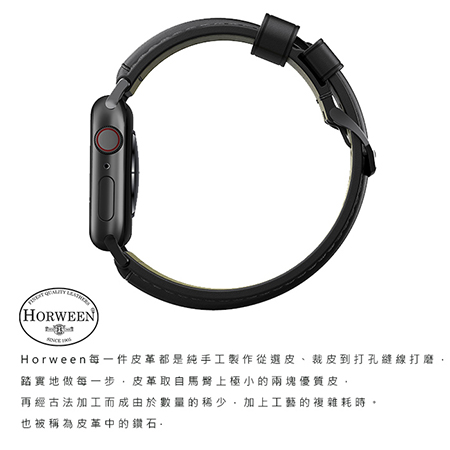 美國NOMADxHORWEEN Apple Watch 42/44 奢華黑馬革錶帶-經典黑