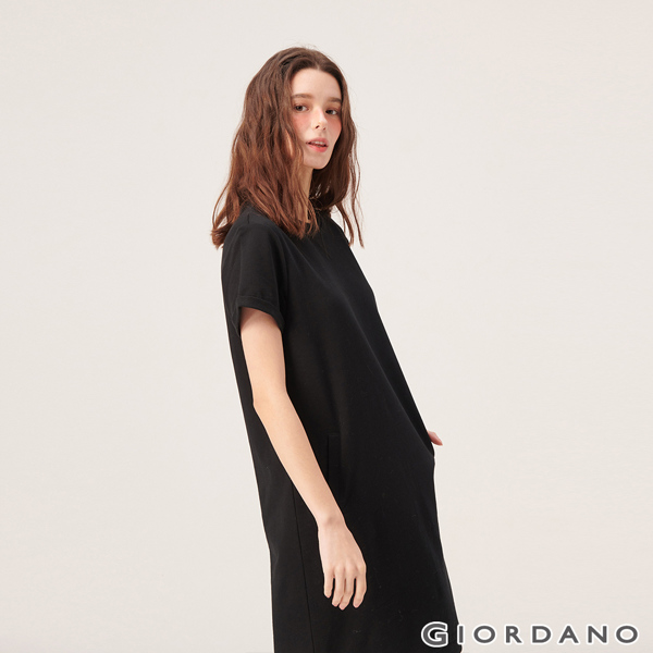 GIORDANO 女裝簡約素色純棉連身裙-09 標誌黑