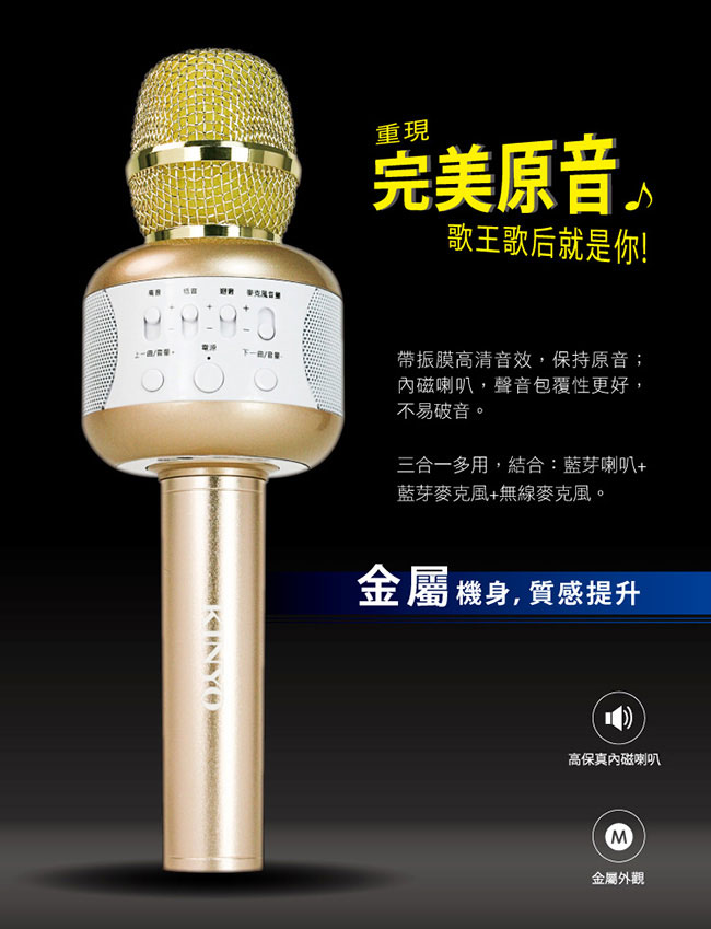 KINYO 雙聲喇叭行動KTV無線藍芽喇叭麥克風(BDM-500) 附贈炫光舞台燈