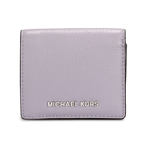 MICHAEL KORS JET SET 銀LOGO荔枝紋皮革壓釦短夾-淡紫色