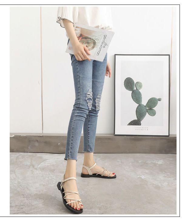 JMS-沁涼夏日雙交叉線條夾腳平底涼鞋-米色