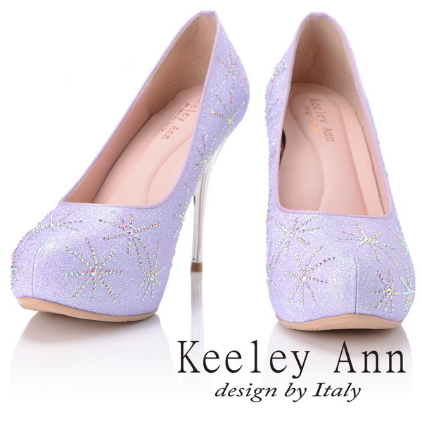 Keeley Ann 優雅迷人~水鑽唯美質感真皮軟墊高跟鞋(紫色)