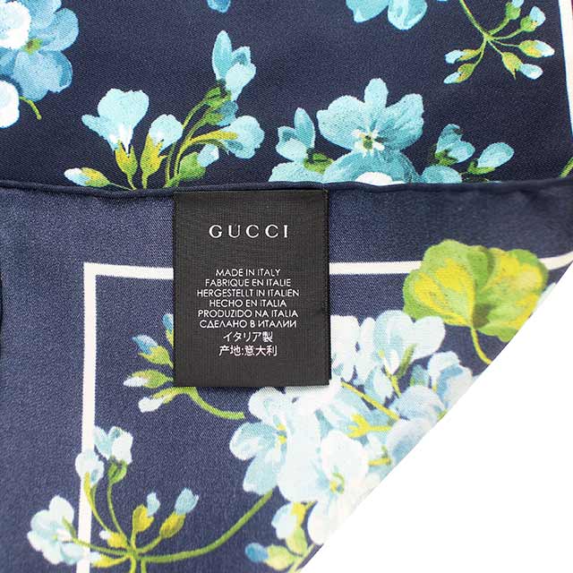 GUCCI 藍色花朵系列印花絲巾