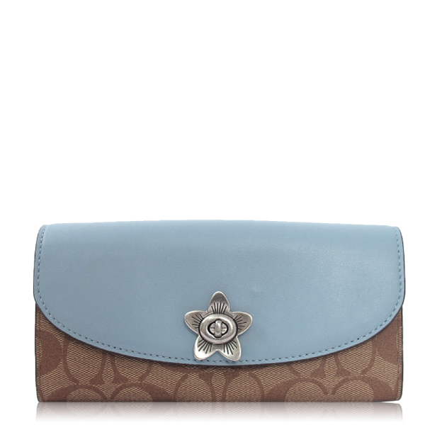 COACH 經典 PVC / 信封式轉釦長夾(卡其藍)