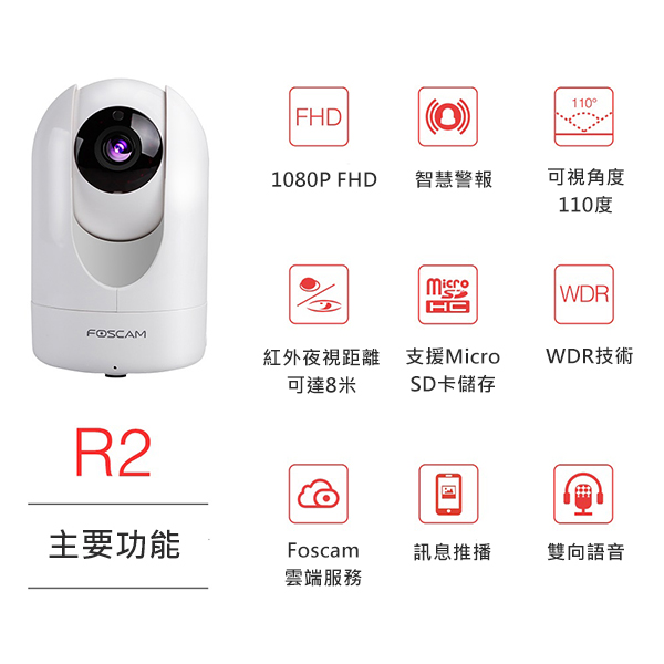 Foscam R2 FHD 可旋轉 網路攝影機