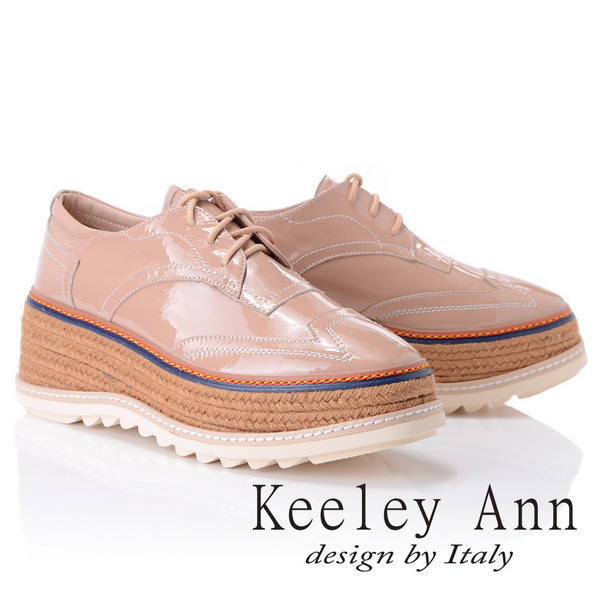 Keeley Ann 街頭漫步~厚底編織滾邊綁帶休閒鞋(杏色-Ann)