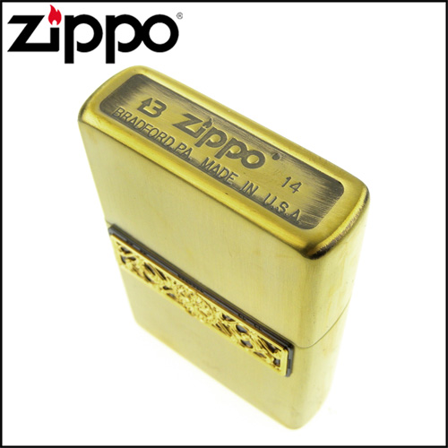 ZIPPO 日系~Bottomz Up-唐草圖案-頂部Logo刻印加工打火機