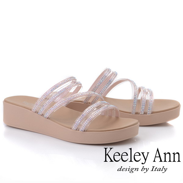Keeley Ann時尚膠片 透式環帶水鑽微楔型拖鞋(粉紅色)