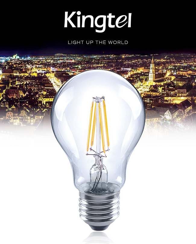 【KINGTEL】LED經典燈絲球泡燈6W-白光-清光-12入