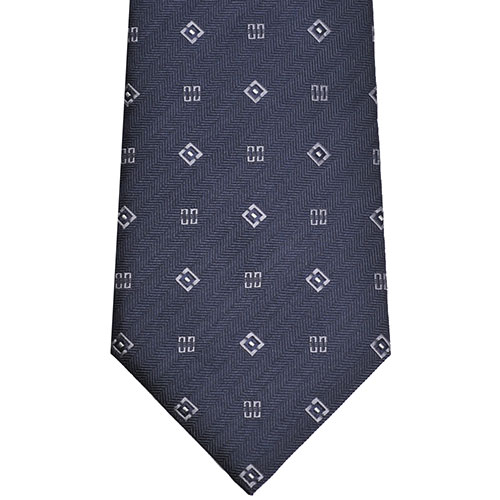 DAKS 經典品牌LOGO圖騰浮水印斜紋領帶(灰字/深藍底)