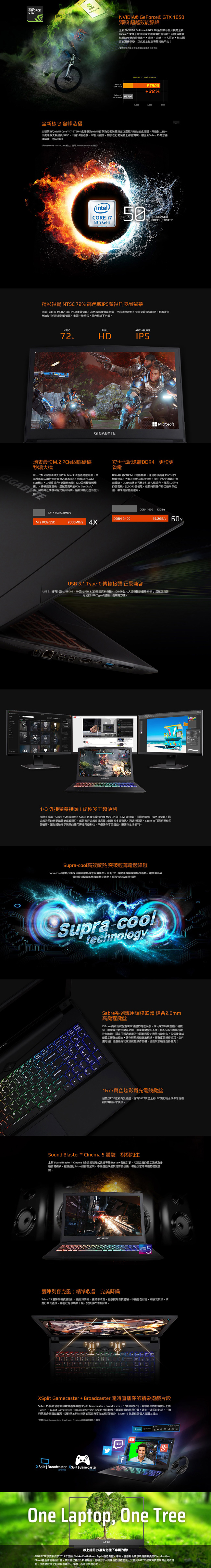 GIGABYTE Sabre 15-G8 電競筆電 i7-8750H/GTX1050 4G