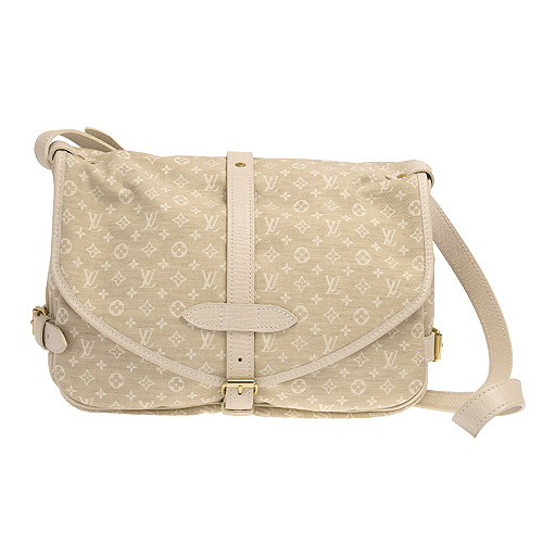 LV M95314 Monogram Mini Lin SAUMUR掀蓋馬鞍包(米白)