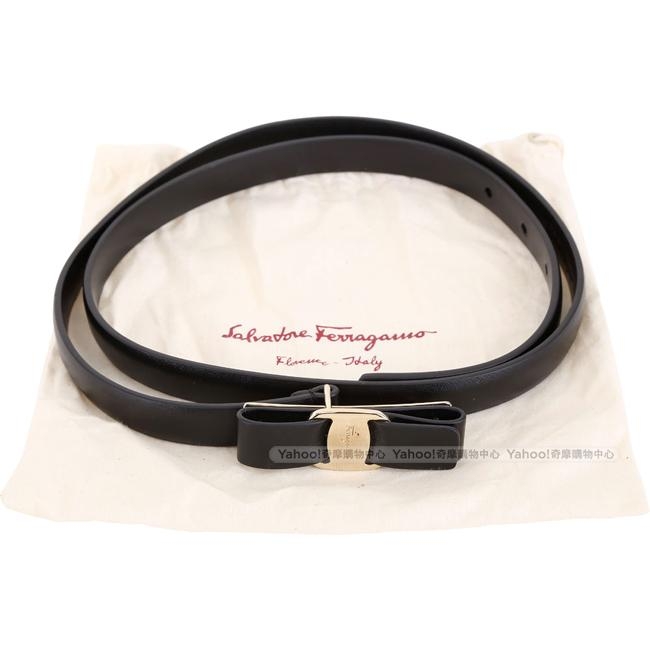 Salvatore Ferragamo VARA 蝴蝶結細款牛皮腰帶(黑色)