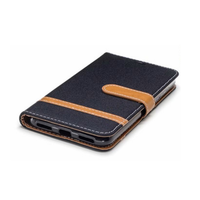 PKG 小米POCOPHONE F1側翻式皮套-精選皮套系列-牛仔布時尚百搭款-黑