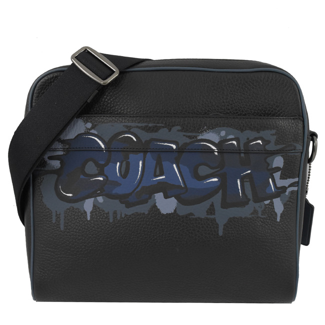 COACH 大塗鴉LOGO牛皮中型斜背方包(黑)