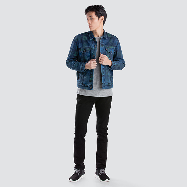 Levis 男款 牛仔外套 Type 3 經典修身版型 藍綠格紋