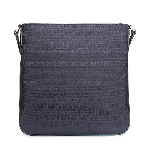 MICHAEL KORS Kelsey 滿版LOGO亮絲尼龍前口袋斜背扁包-大/海軍藍色