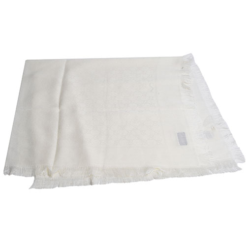 GUCCI SL GG LOGO 高質感絲毛混造型正方形圍巾(米白)