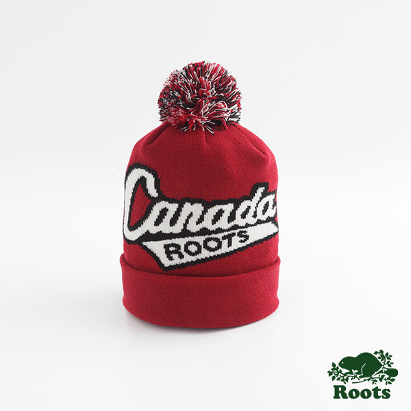 Roots配件- 加拿大系列毛球針織帽-紅