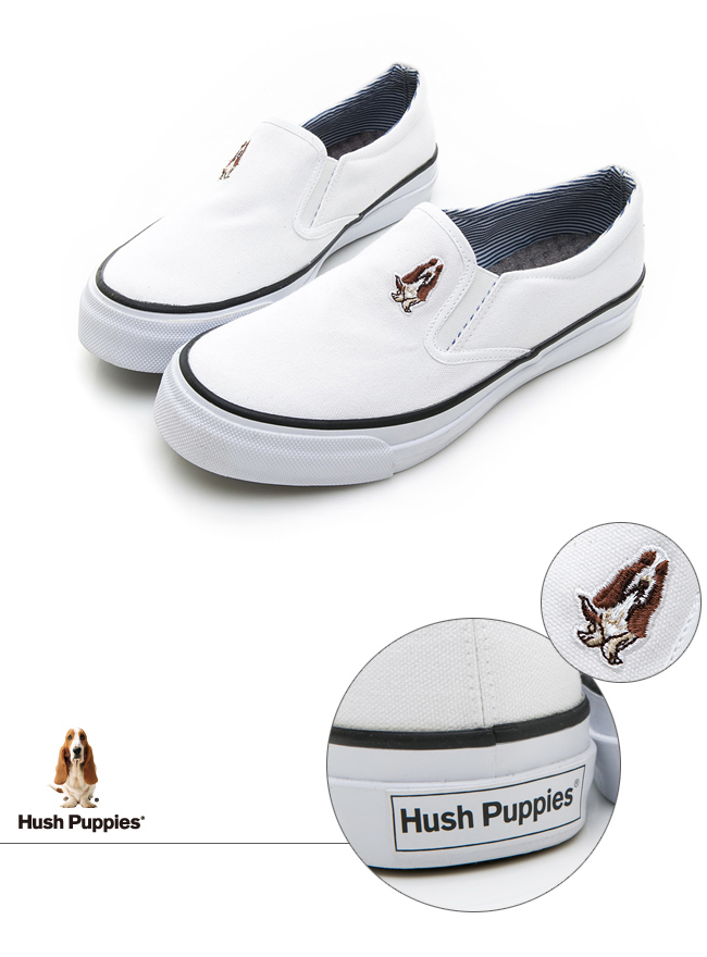 Hush Puppies經典中性咖啡紗懶人鞋-白色