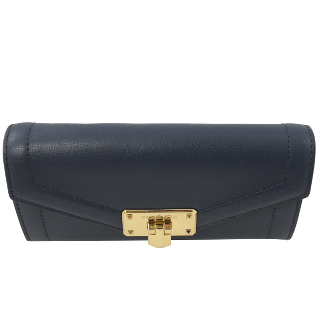 MICHAEL KORS Kinsley 經典金屬logo翻釦式長夾(海軍藍)