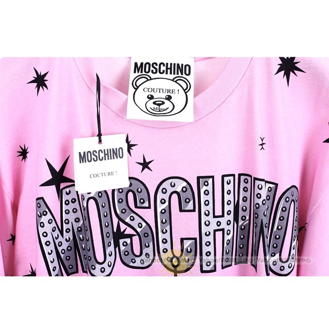 MOSCHINO 太空熊星星圖案粉色棉質長版短袖T恤