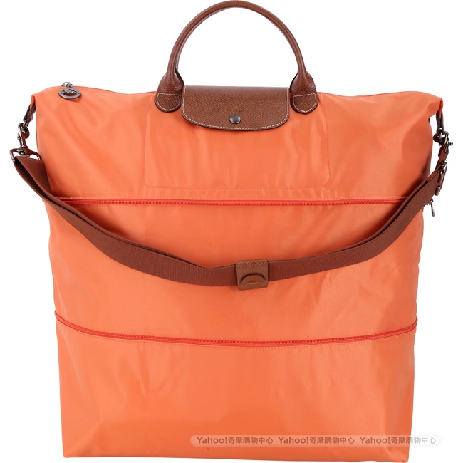 LONGCHAMP Le pliage 拉鍊伸縮尼龍兩用旅行袋(赤橙色)