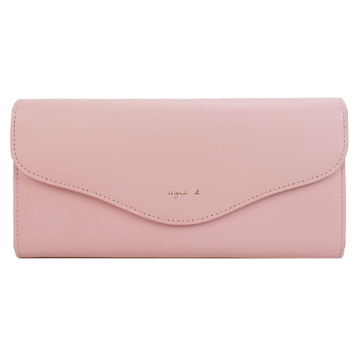 agnes b.燙金字信封翻蓋長夾(粉)